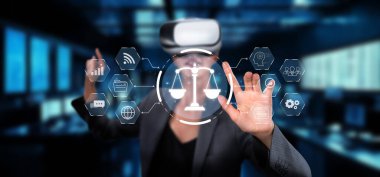 Bu resim, sanal gerçeklik teknolojisi ve yapay zekanın yasal çerçeveler içine entegrasyonunu vurguluyor, etik hususları ve dijital çağa uyumu vurguluyor. XDMCP