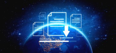 Güvenli ve verimli bilgi edinme kesesi için dijital belgenin indirilmesi, dosya transferinin, veri erişiminin ve ilerleme durumunun görsel temsili