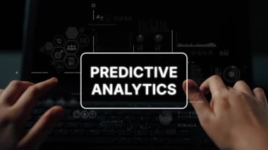 Modern İş Ortamı Öngörücü Analizleri için Dizüstü bilgisayarın üzerine ellerini koy. Asemptotik akıllı veri analitiği.
