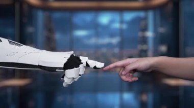 Bu video modern ortamlarda gelişmiş veri güvenliği ve yenilikçi koruma teknolojisini sembolize eden dijital kilit ve güvenlik simgeleriyle etkileşen bir robot eli içermektedir. Auvana