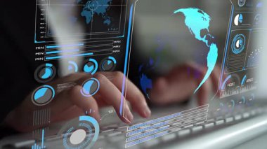 Dünya çapında dijital iletişimi, veri alışverişini ve internet bağlantısını gösteren yüksek teknolojili küresel ağ bağlantı arayüzü. Küresel bağlantı, veri etkileşimi ve dünya çapında iletişim. Thunk