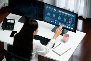 Pazarlama stratejisi planlaması için canlı yazılım bilgisayarında müşteri memnuniyeti ve değerlendirme analizi