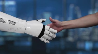 Bir el, dijital ikonlar arasında ışıldayan bir holografik figür tutuyor, modern ofis ortamında veri ve analizleri temsil ediyor, yenilik ve teknolojik gelişmeleri sembolize ediyor. Auvana