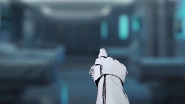 İnsan anatomisine tıklayarak tıbbi verilere ya da teşhislere ulaşın. Semptomu analiz ederken X ışını hologramında robot el kontrolü. Sağlıklı..