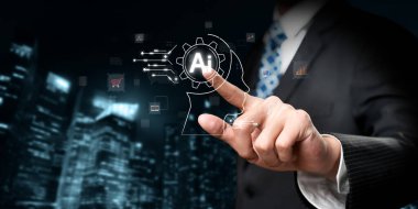 Yapay zeka mühendisliği, büyük veri ve yapay zeka makinesi kavramında yapay zeka beyin işlemcisiyle iş desteği için üretken yapay zeka kullanmayı öğrenen insan etkileşimi. Faas