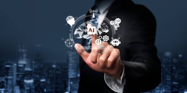 Yapay zeka mühendisliği, büyük veri ve yapay zeka makinesi kavramında yapay zeka beyin işlemcisiyle iş desteği için üretken yapay zeka kullanmayı öğrenen insan etkileşimi. Faas