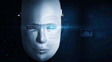 Future financial technology controll by AI robot huminoid uses machine learning and artificial intelligence to analyze business data and give advice on investment and trading decision . 3D rendering .