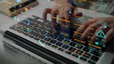 Envanter yönetimi torpido gözünde tedarik zinciri performansı, hisse değerleri, sipariş döngüsü zamanları, maliyet düşüşü ve tedarik ROI görülüyor. Envanter takibi ve depo verimliliği. Thunk