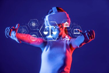 Bu görüntü, sanal gerçeklik yoluyla yapay zekanın ve yasal ilkelerin yakınlaşmasını gösteriyor ve teknolojideki etik ve yönetimin önemini vurguluyor. XDMCP