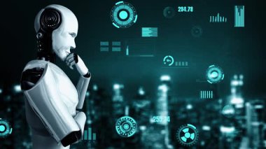 Futuristic robot artificial intelligence huminoid AI for industrial factory technology development and machine learning concept. robotic bionic science research for future of human life. 3D rendering.