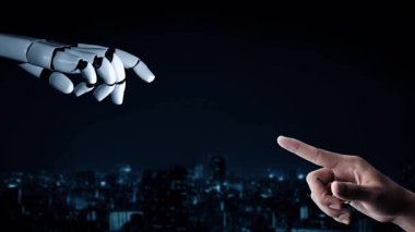 Gelecekçi robot yapay zeka yapay zeka yapay zekayı aydınlatıyor ve makine öğrenme kavramını geliştiriyor. İnsan hayatının geleceği için küresel robot biyonik bilim araştırması. 3B görüntüleme grafiği.