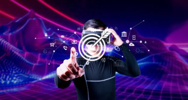 Sanal Hedef ve Dijital Simgelerle Gelecek Çevrimiçi Pazarlama Konsepti Canlı Bir Çevrede İş Stratejisi ve Katılımı Temsil Ediyor XDMCP.