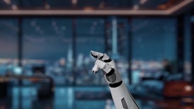 Robotik bir el, büyüme tahminleri ve istatistiklerini gösteren, iş ortamında modern teknolojiyi gösteren dijital finans grafikleriyle etkileşim halindedir. Auvana