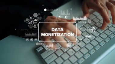 Eller Bilgisayar Klavyesinde Veri Monetizasyonu Kavramsal Grafikler ve Analitik Örtüleri ile Yazıyor. Asemptotik akıllı veri analitiği.