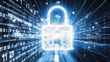 Siber güvenlik ve çevrimiçi veri koruması. Güvenli şifreleme yazılımıyla. Yeni bilgi çağındaki küresel eğilimleri değiştiren akıllı dijital dönüşüm ve teknoloji bozulması kavramı .