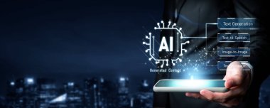 Yapay zeka mühendisliği, büyük veri ve yapay zeka makinesi kavramında yapay zeka beyin işlemcisiyle iş desteği için üretken yapay zeka kullanmayı öğrenen insan etkileşimi. Faas