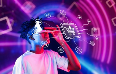 Genç bir tüketici sanal gerçeklik teknolojisiyle ilgilenerek, alışveriş ve dijital pazarlamanın fütüristik ve interaktif perakende manzarasında karışımını sergiliyor. XDMCP