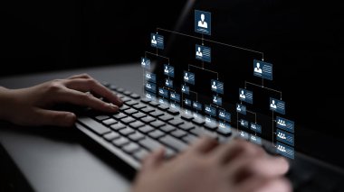 Kurumsal organizasyon şeması ve takım yapısı net organizasyon, yönetim ve operasyonel planlama için hiyerarşi, takım ve yapıyı gösteriyor