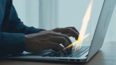 Modern Çalışma Alanında Eller Yazısı 'nın Bilgisayarda Dijital Arayüz Kaplama Teknolojisi, Yenilik ve Veri Analizi ile Yakın Çekimi. Dörtgen.