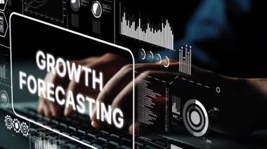 İş Ortamı 'nda bir Bilgisayar Ekranında Büyüme Tahminiyle Veri Analizi Teknolojisi Konsepti. Asemptotik akıllı veri analitiği.