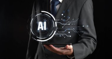 Yapay zeka mühendisliği, büyük veri ve yapay zeka makinesi kavramında yapay zeka beyin işlemcisiyle iş desteği için üretken yapay zeka kullanmayı öğrenen insan etkileşimi. Faas