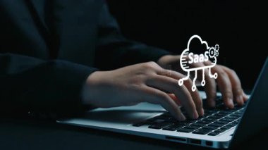 SaaS 'ın dijital ortamda altyapı, SaaS konuşlanma, SaaS platform özellikleri ve SaaS entegrasyon modelini gösteren görsel temsili. Elide