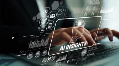 Veri analizi temaları ve dijital teknolojiyle modern çalışma alanında yapay zeka anlayışının soyut temsili. Asemptotik akıllı veri analitiği.