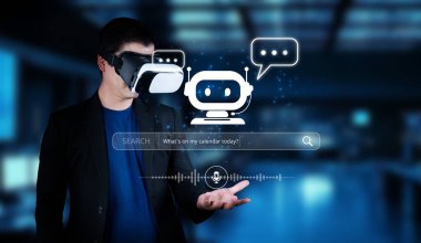 Bir kullanıcı sanal gerçeklik çalışma alanında yapay zeka sohbet robotuna bağlanır ve etkili yardım için yenilikçi teknolojiler ve modern iletişim yöntemleri sergiler. XDMCP