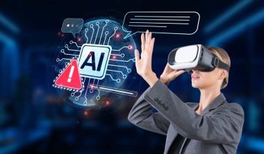 Bir iş kadını sanal gerçeklik kulaklığı takar, yapay zeka uyarılarını araştırır ve yenilik ve teknolojiyi temsil eden, gelecekteki dijital çalışma alanında uyarılar yapar. XDMCP