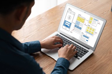 Model mobil uygulama ve web sitesi için UX UI tasarım süreci. Profesyonel uygulama geliştiricisi için kablo grafiğinin yaratıcı prototipi .
