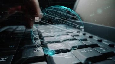 Görsel olarak çarpıcı bir dijital dünya görüntüsü, bugün dijital çağda küresel bağlantı ve iletişim temasını vurgulayan birbiriyle bağlantılı teknolojik ikonları sergiliyor. Xenic