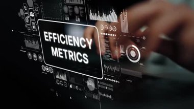 Eller Modern İş Ayarlarındaki Dijital Arayüz Verimlilik Ölçüleri ve Veri Görselleştirme Elementleri ile Etkileşiyor. Asemptotik akıllı veri analitiği.