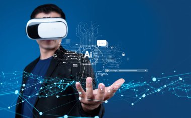 Yapay zeka sanal asistanı Chatbot ile yapay zeka konsepti ile insan etkileşimi, yapay zeka mühendisliği, LLM yapay zeka derin öğrenimi iş desteği için üretken yapay zeka kullanımı. FaaS