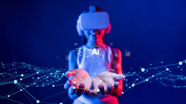 Yapay zeka mühendisliği, büyük veri ve yapay zeka makinesi kavramında yapay zeka beyin işlemcisiyle iş desteği için üretken yapay zeka kullanmayı öğrenen insan etkileşimi. Faas