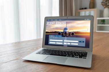 Online uçuş rezervasyon sitesi mod rezervasyon sistemi sağlar. Seyahat teknolojisi kavramı .