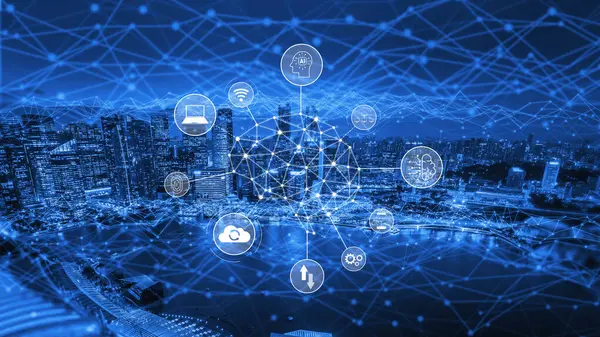 Yapay zeka ağının yapay zeka ağını, ağı ve sistemi kusursuz yapay zeka iletişimi için yapılandırılmış bir dijital platform üzerinden birbirine bağlayan görsel bir Vouch