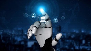 Adalet ölçeğini gösteren fütürist dijital hukuk arayüzü, dijital hukukun altını çizen, AI uyumu, dijital hukuk sistemleri ve güvenli yönetim için dijital hukuk düzenlemeleri. Muxer