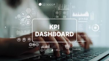 KPI Kontrol Paneli ile İş Analitik Kavramı Ofis Ayarlarında Dizüstü bilgisayarda Ölçümleri Gösterme. Asemptotik akıllı veri analitiği.