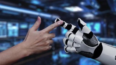 Bağlı bir dijital dünyada, insan ve robot işbirliğinin iletişim ve veri alışverişi üzerindeki teknoloji etkisini vurgulayan büyüleyici bir temsili. Auvana