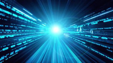 Yol üzerindeki dijital veri akışının dijital dönüşümü, yıkıcı yeniliği göstermek için grafik ile programlama kodlama kavramında hızlı aktarım vizyonu yaratan döngüsel videosu. Kusursuz Döngü .