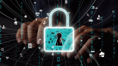 Sanal kilit içeren dijital güvenliğin görsel temsili. Bu resim çevrimiçi verilerin korunması için siber güvenlik önlemlerinin önemini gösteriyor. Xenic