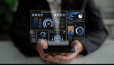 Akıllı ev paneli IOT sistemini yönetir. Akıllı ev paneli sıcaklığı kontrol eder, gösterge paneli enerjiyi izler, akıllı ev tutuş cihazları ve akıllı ev gösterge paneli veriyi izler. Latch