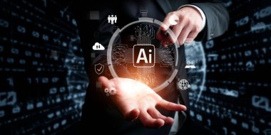 Yapay zeka mühendisliği, büyük veri ve yapay zeka makinesi kavramında yapay zeka beyin işlemcisiyle iş desteği için üretken yapay zeka kullanmayı öğrenen insan etkileşimi. Faas