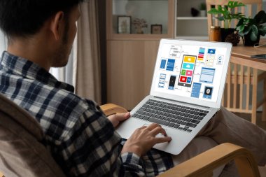 Model mobil uygulama ve web sitesi için UX UI tasarım süreci. Profesyonel uygulama geliştiricisi için kablo grafiğinin yaratıcı prototipi .