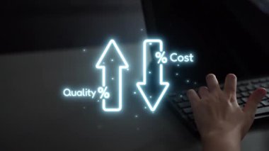 Verimliliği, değeri ve müşteri memnuniyetini arttırmak için Lean, Six Sigma ve Total Quality Management TQM kullanılarak maliyet ve kalite artışını gösteren iş konsepti. Muxer