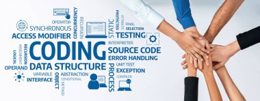 Kodlama ve yazılım geliştirmede işbirliğinin önemini vurgulayan, anahtar programlama kavramlarını ve takım çalışmalarını gösteren dinamik bir görsel temsil. Dostluk