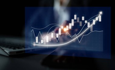 Borsa verilerinin yükselen eğilimlerle dinamik görsel temsili, finansal büyüme ve yatırım stratejilerinin profesyonel bir ortamda vurgulanması. Etki