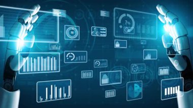 Robotik eller, yenilik ve analitiği vurgulayan, yüksek teknoloji ortamında grafik ve istatistikleri gösteren bir dizi sanal gösterge paneline bağlanırlar. Xenic