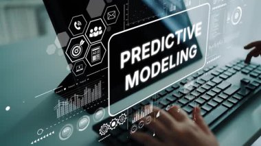 Modern Çalışma Alanında Dijital Arayüz ve Klavye ile Öngörü Modelleme Konsepti. Asemptotik akıllı veri analitiği.