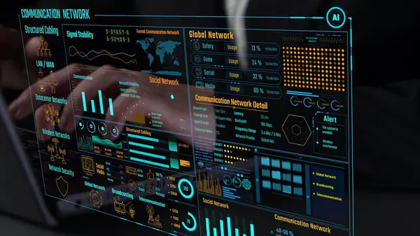 Veri merkezi izleme paneli ağ performansını, bağlantı durumunu, kullanım oranını ve telekomünikasyon içgörüsünü görselleştirir. Veri merkezi verimlilik iyileştirme ağı şeffaflığını izliyor. Thunk